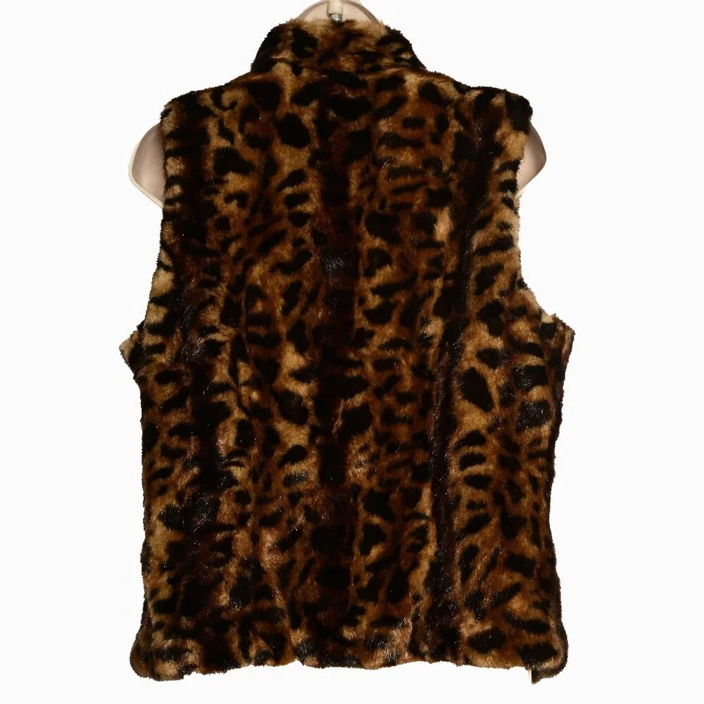 CALVIN KLEIN Rich Brown & Black Faux Fur Sleeveless Vest with Pockets - Medium - Picture 3 of 7